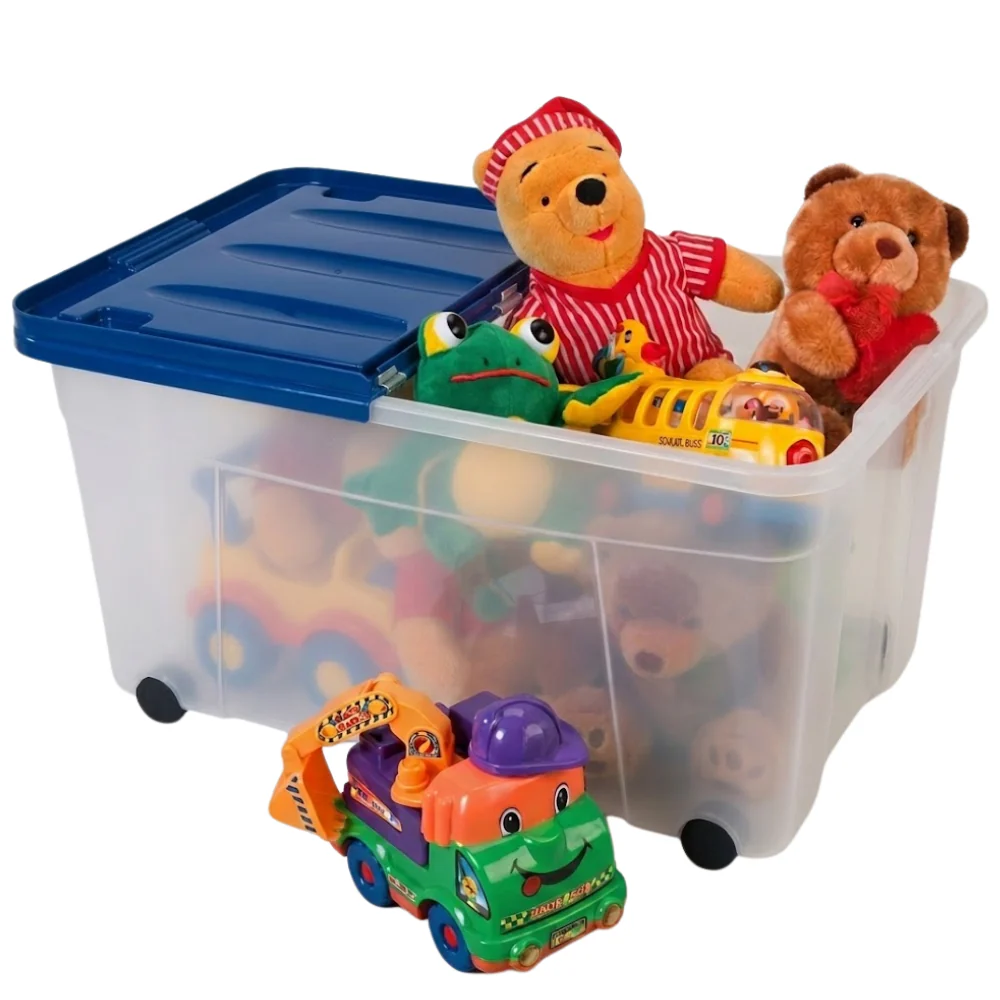 Alfa Hogar Caja Organizadora Tapa Azul Con Ruedas 58Lt