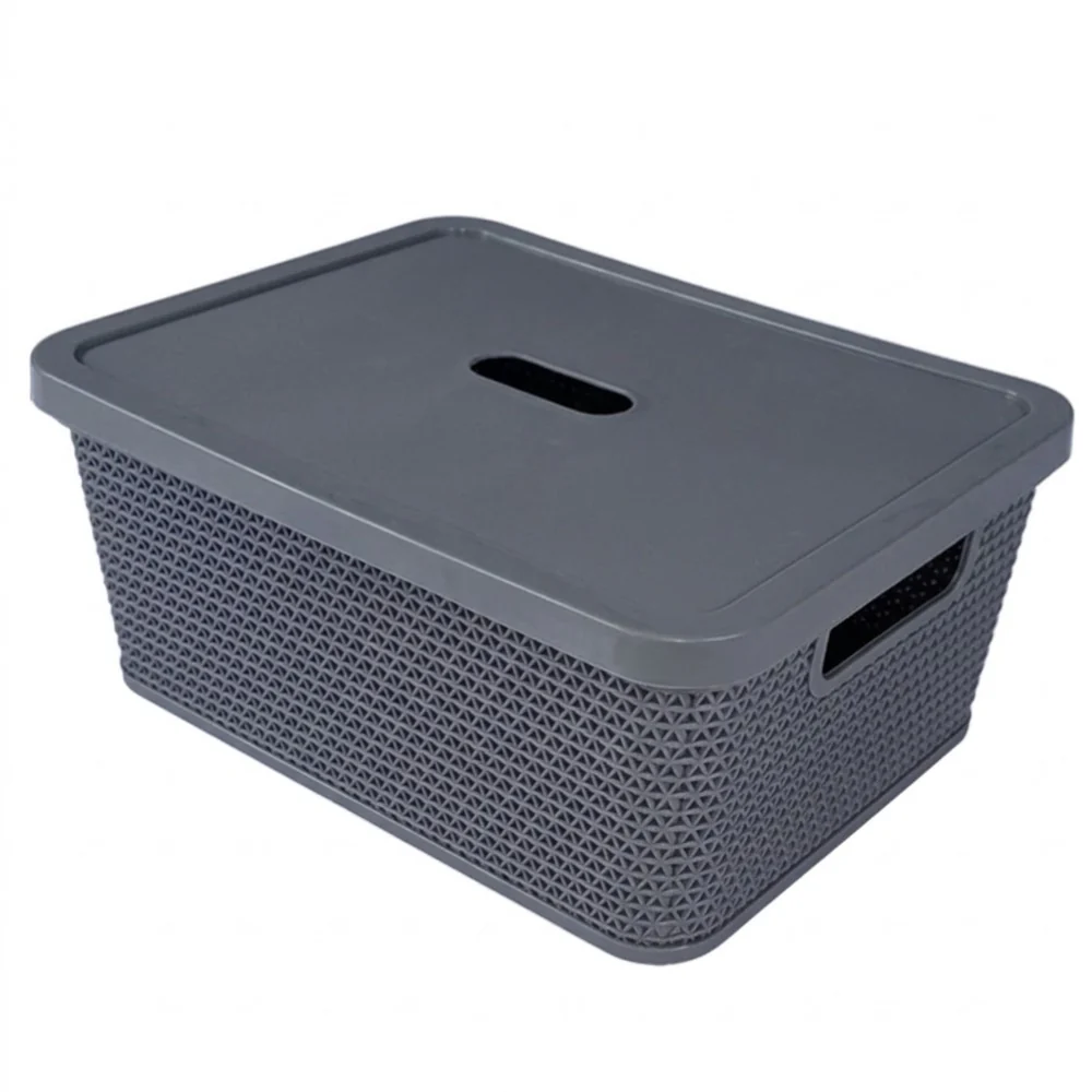 Alfa Hogar Cesta Ratán Multiusos Con Tapa Pequeña Color Gris