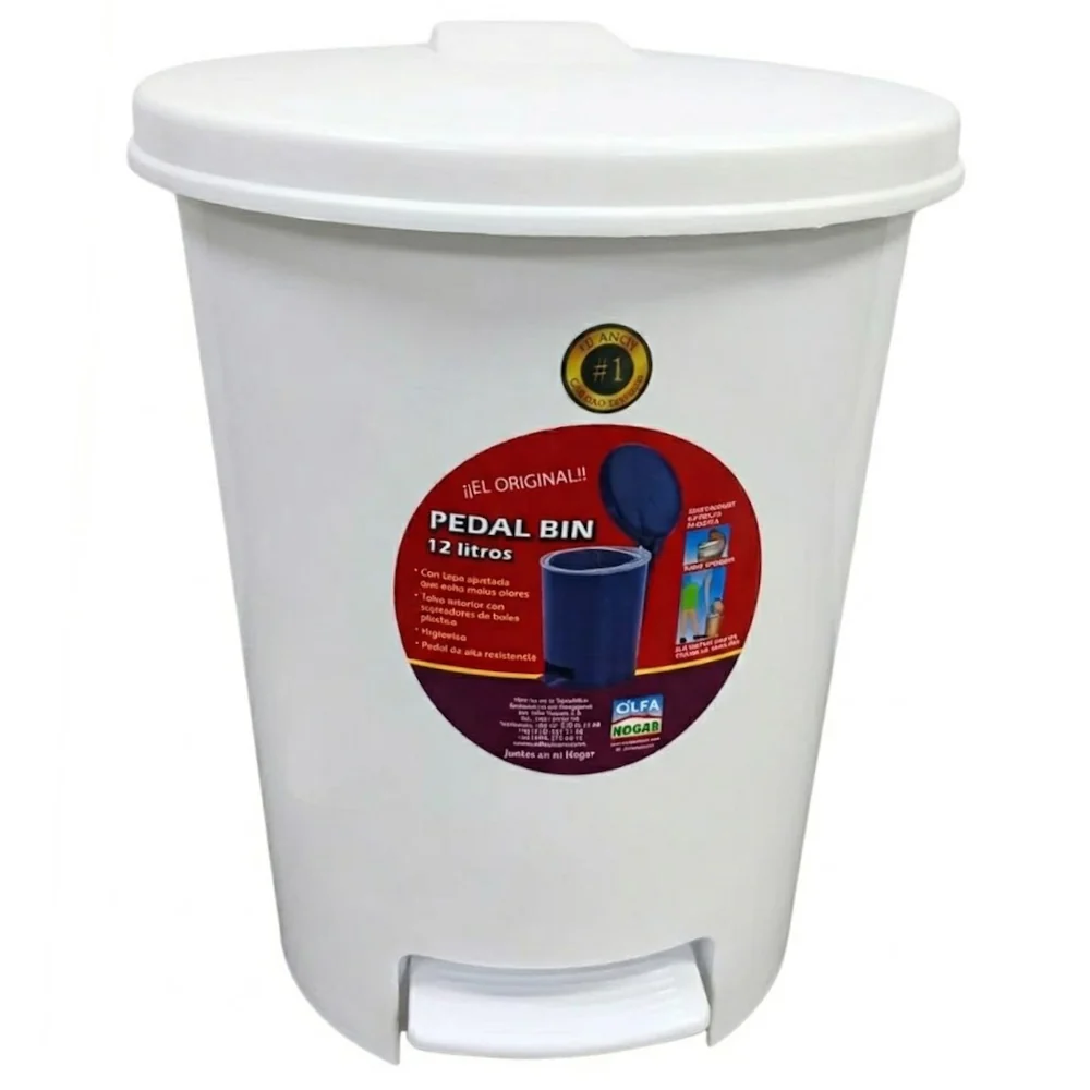 Alfa Hogar Papelera Pedal Bin Color Blanco 12Lt. - Image 2