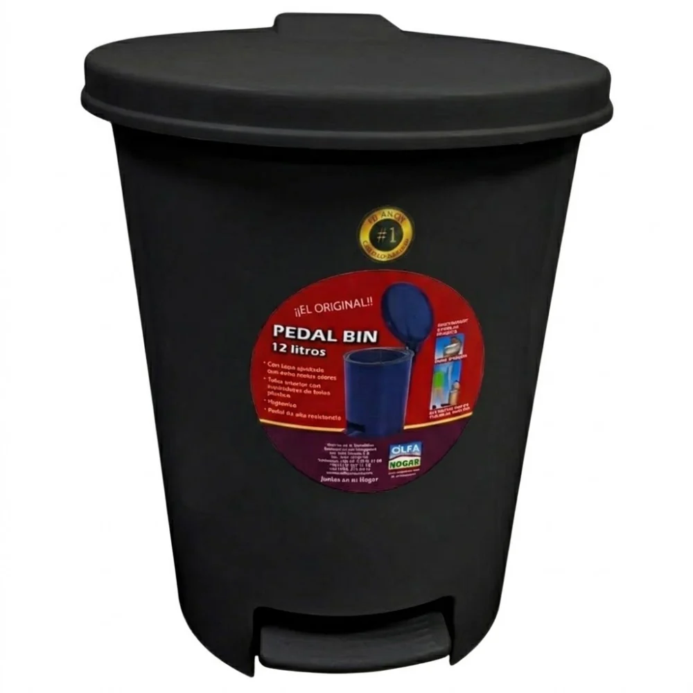 Alfa Hogar Papelera Pedal Bin Color Negro 12Lt. - Image 2