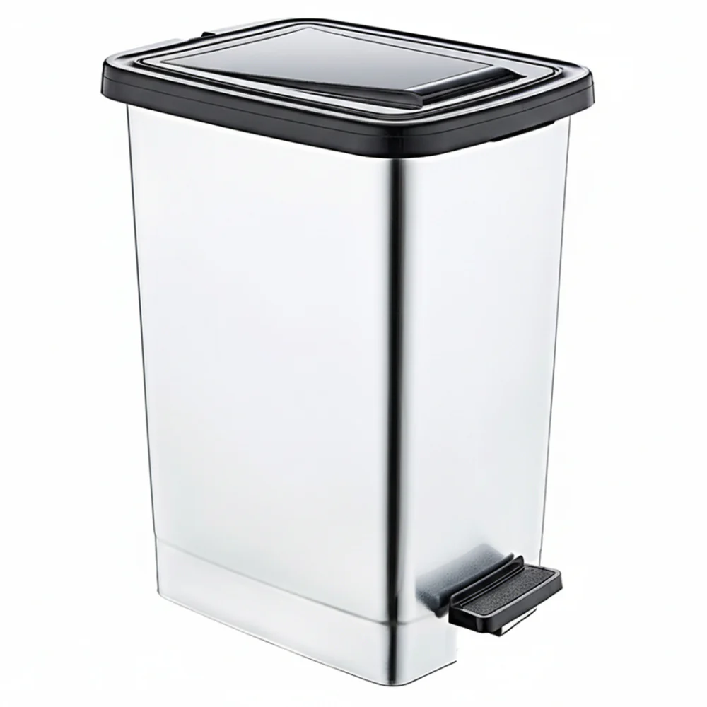 Alfa Hogar Papelera Pedal Bin Plástica Look Metal Slim 8Lt