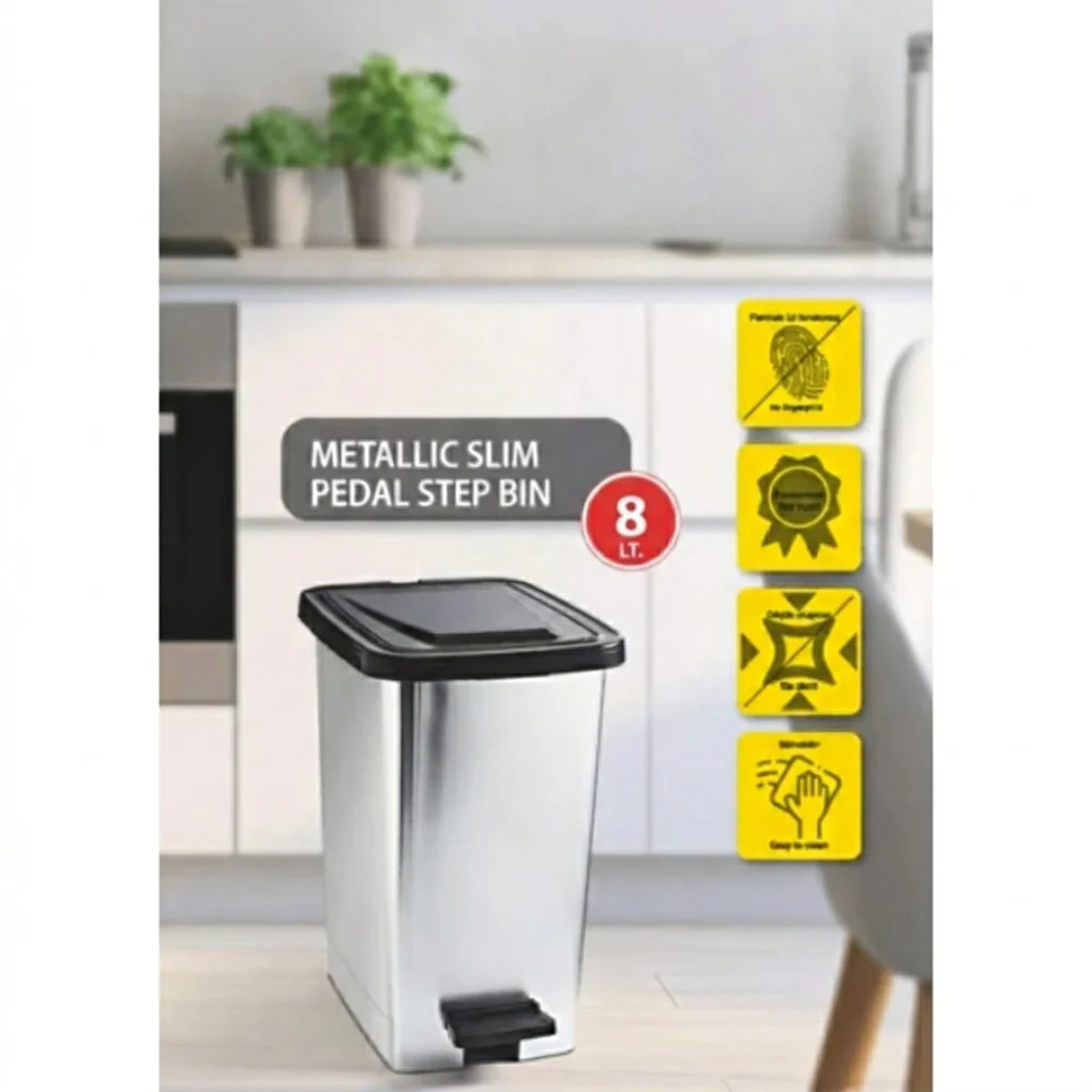 Alfa Hogar Papelera Pedal Bin Plástica Look Metal Slim 8Lt - Image 2