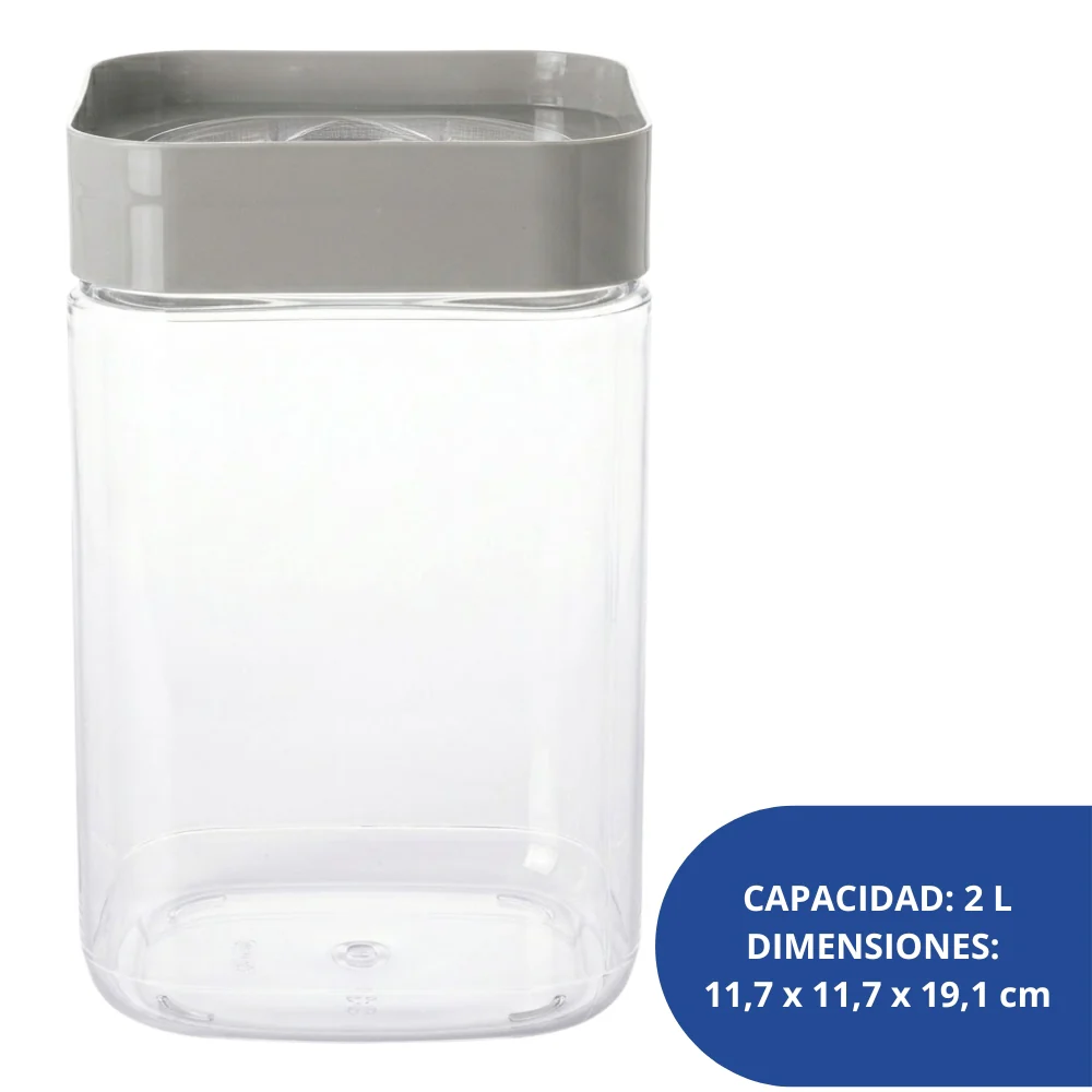 Alfa Hogar Recipiente Hermético Cuadrado con Tapa Color Gris 2L - Image 3