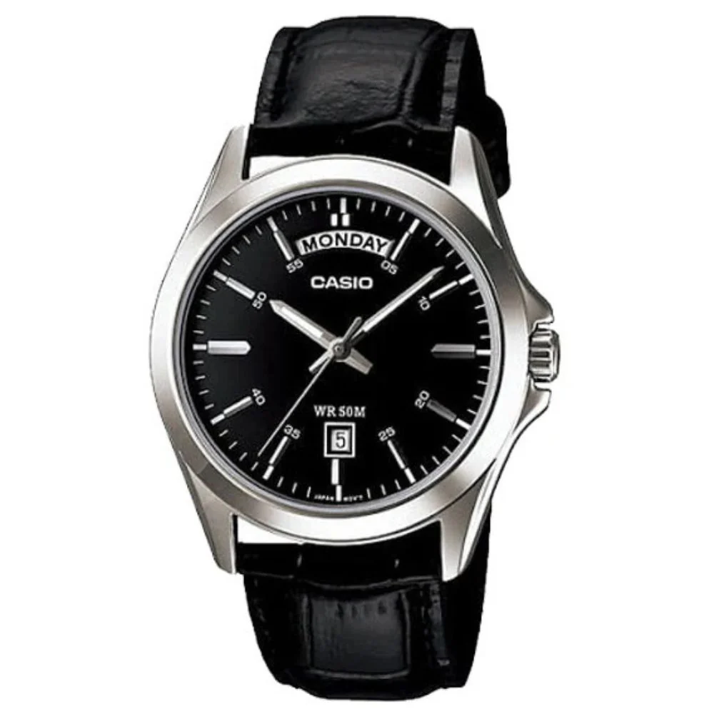 Casio Reloj Casual Correa De Cuero Para Caballero Black