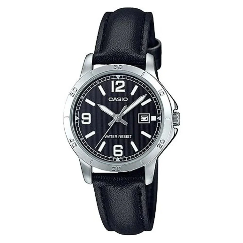 Casio Reloj Casual Correa De Cuero Para Dama Black