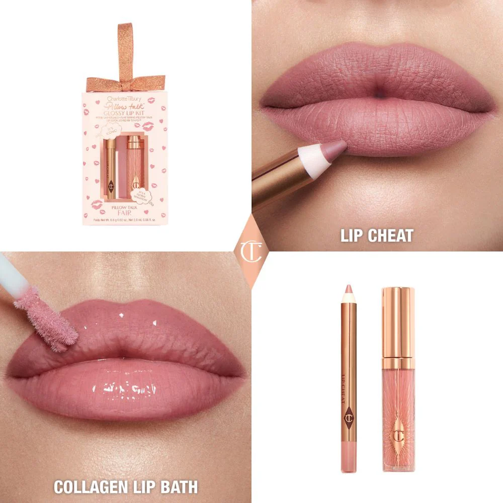 Charlotte Tilbury Pillow Talk Fair Glossy Lip Kit Mini Pillow Lip Cheat + Mini Collagen Lip Bath - Image 2