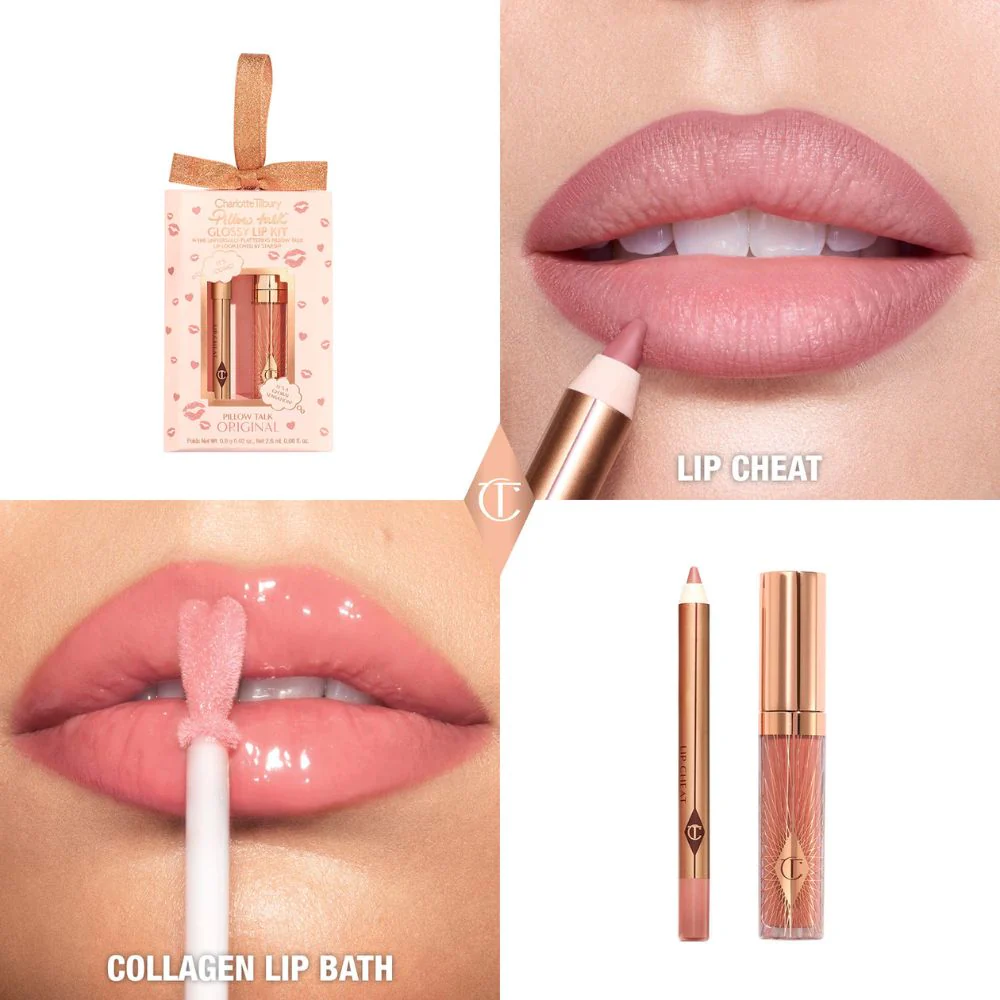 Charlotte Tilbury Pillow Talk Original Glossy Lip Kit Mini Pillow Lip Cheat + Mini Collagen Lip Bath - Image 2