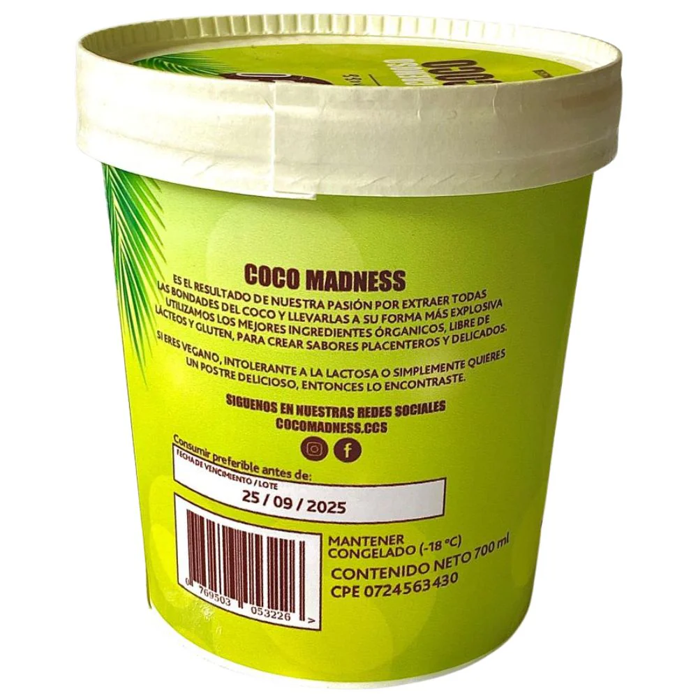 Coco Madness Helado Cremoso de Coco Bajo en Azucar Envase 700ml - Image 3