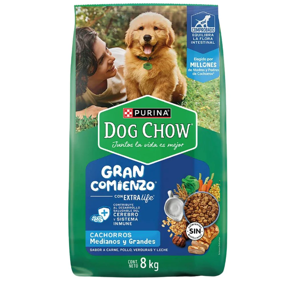 Dog Chow Comida Gran Comienzo Cachorros Medianos y Grandes Sabor a Carne Pollo Frutas y Leche 8kg