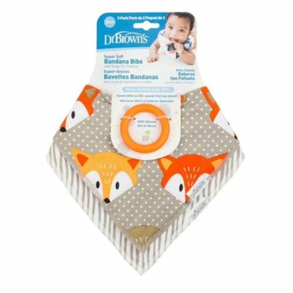 Dr.Browns 2Pack Baberos Tipo Pañuelos Con Mordedor A Presión 3m+