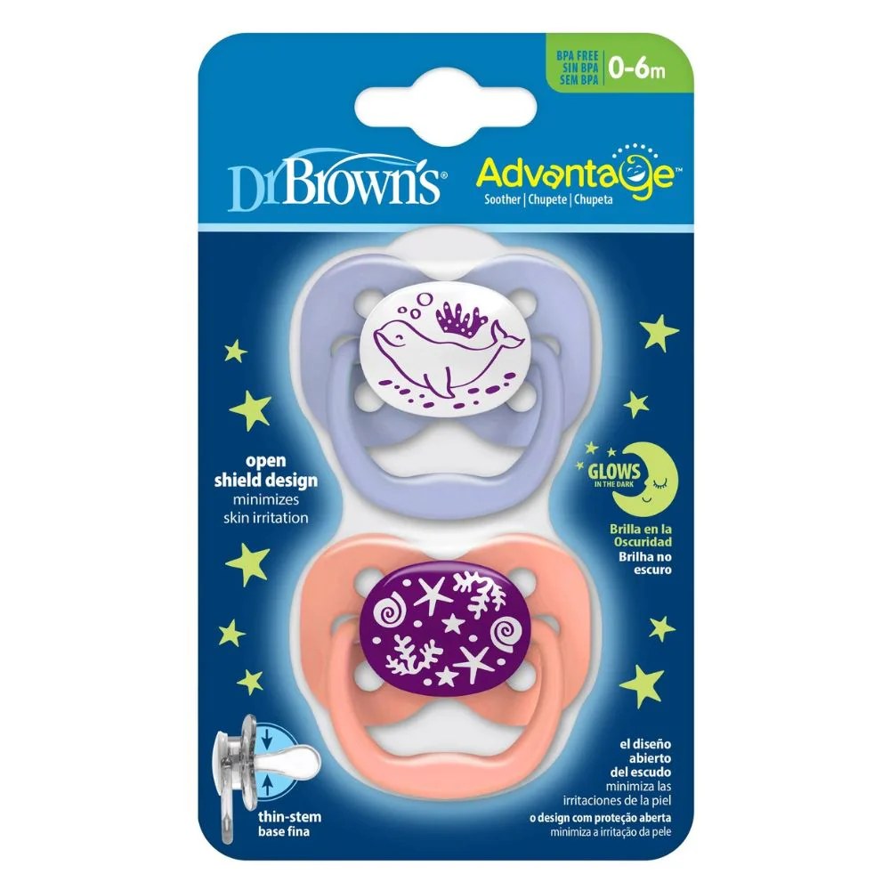 Dr.Browns Duo De Chupones Advantage Brilla en la Oscuridad 0-6m