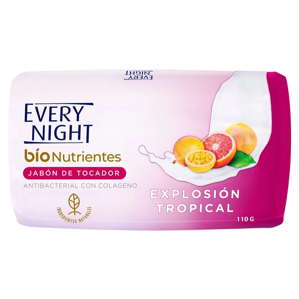 Every Night Jabón De Tocador Antibacterial Con Colágeno Explosion Tropical 110gr