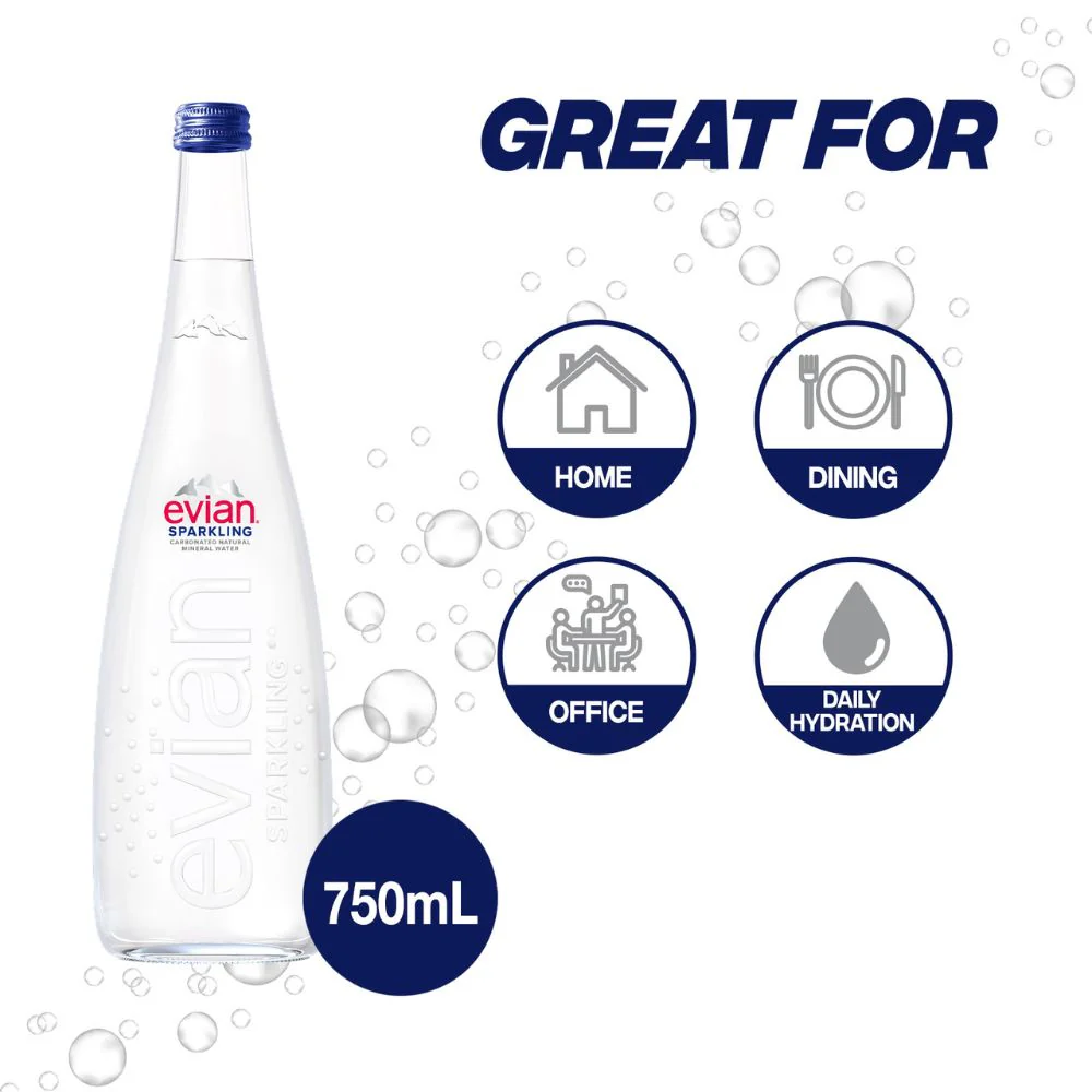 Evian Sparkling 12 Botellas 750ml Carbonated Natural Spring Water - Image 2