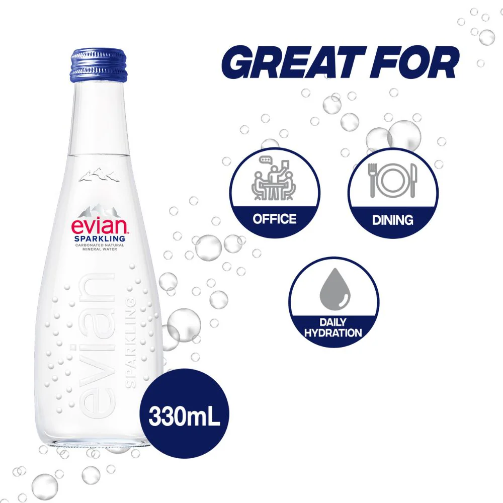 Evian Agua Sparkling 20 Botellas 330ml Carbonated Natural Spring Water - Image 2