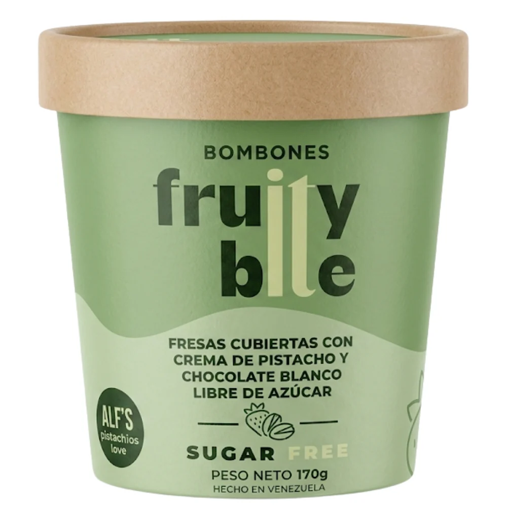 Fruity Bites Fresas Cubiertas con Crema de Pistacho y Chocolate Blanco Sugar Free 170gr