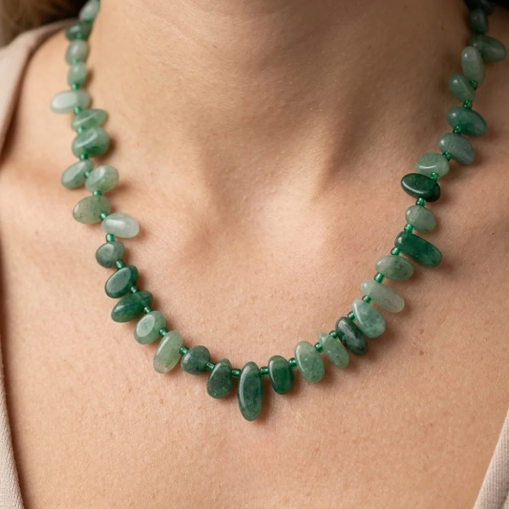 H&Co Collar Chispa Agata y Cuarzo Green