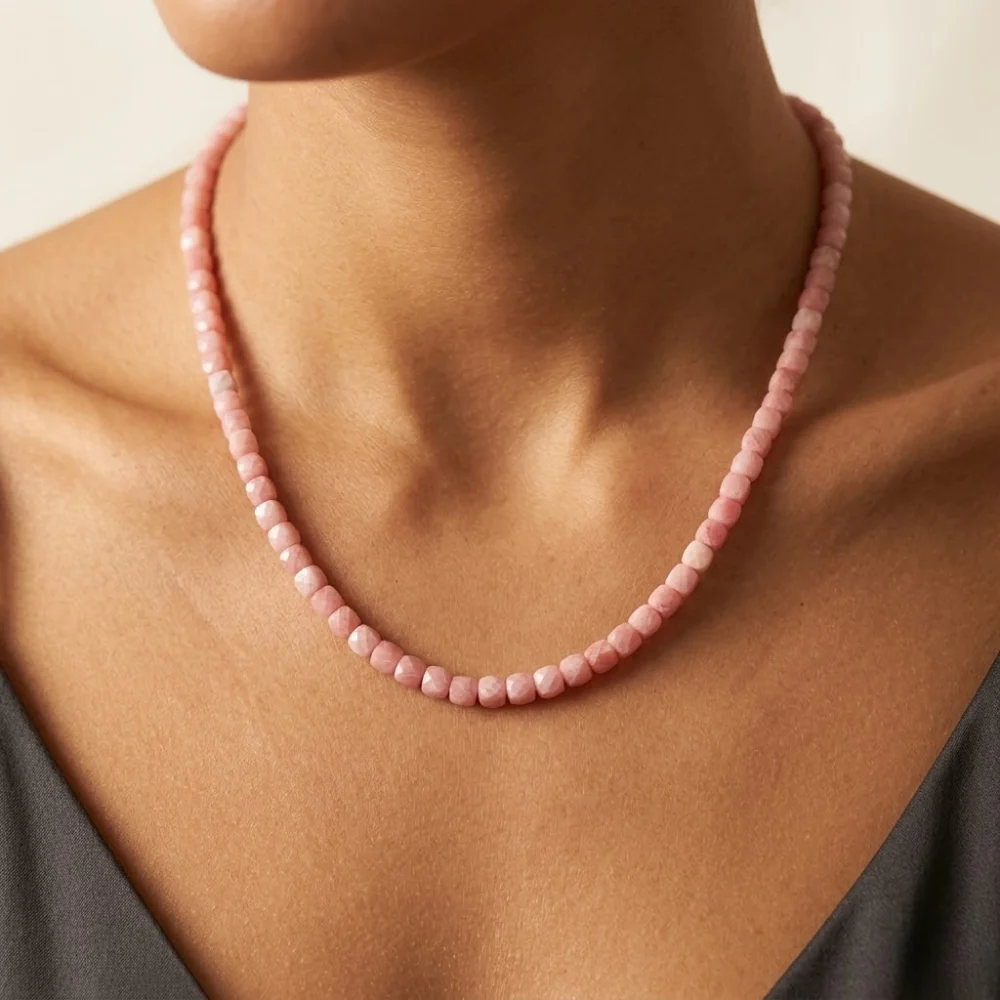 H&Co Collar Cubos de Agata y Cuarzo Light Pink