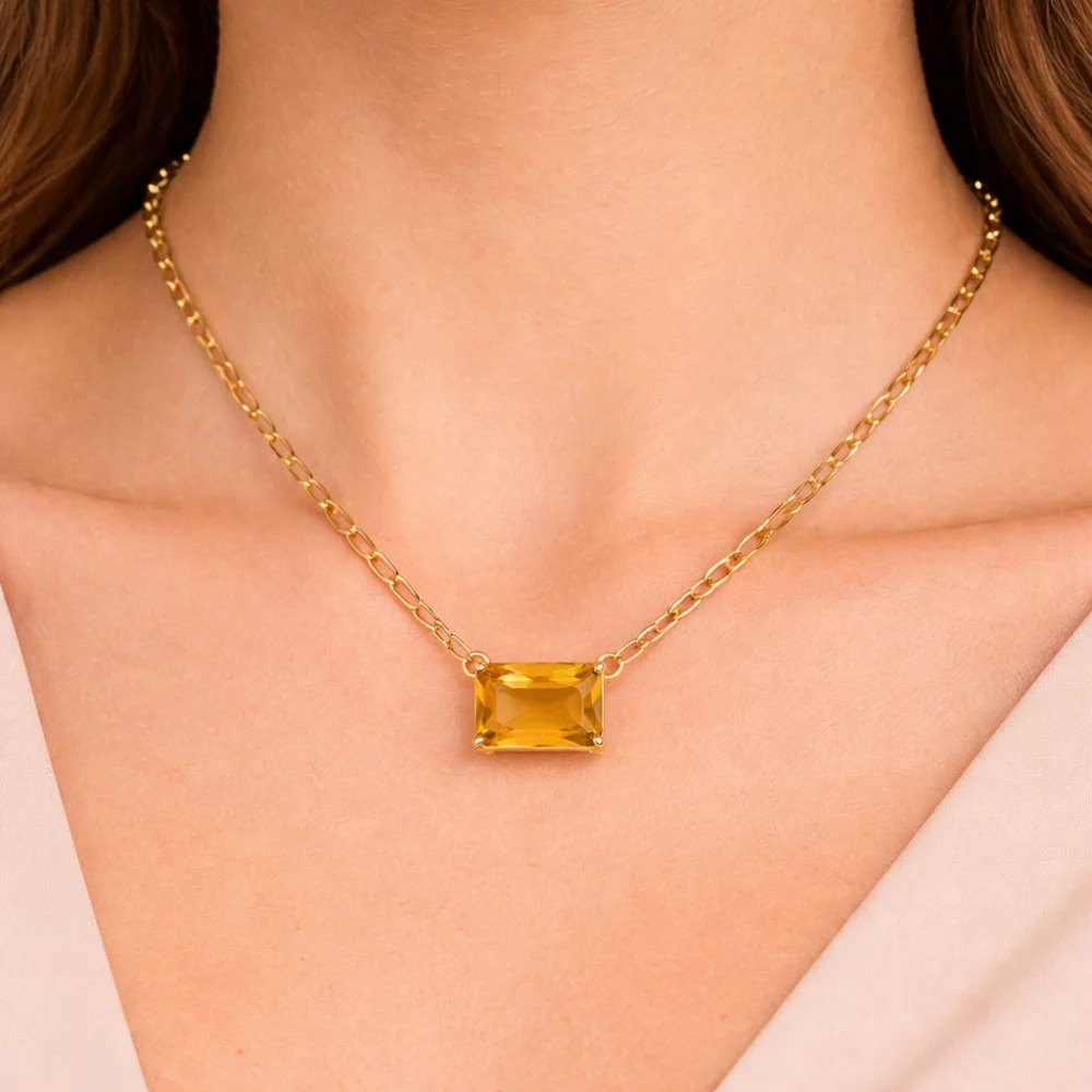 H&Co Collar de Cadena con Dije Brillante Yellow
