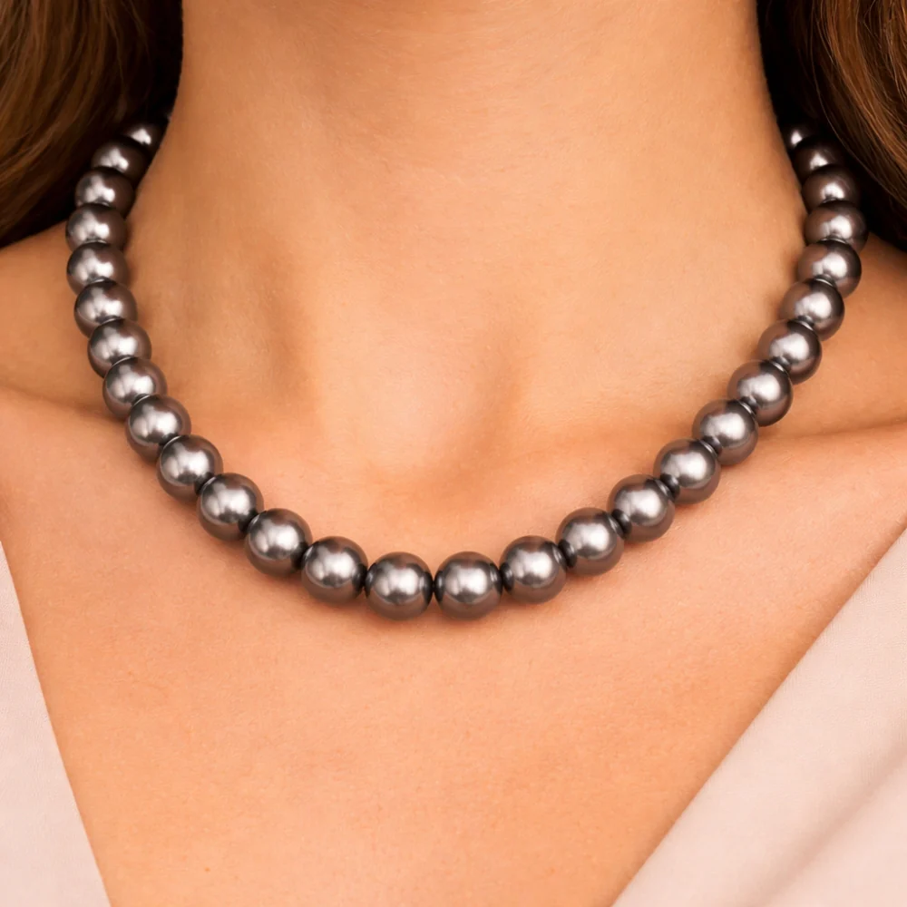 H&Co Collar Perla de Vidrio Gris Plomo
