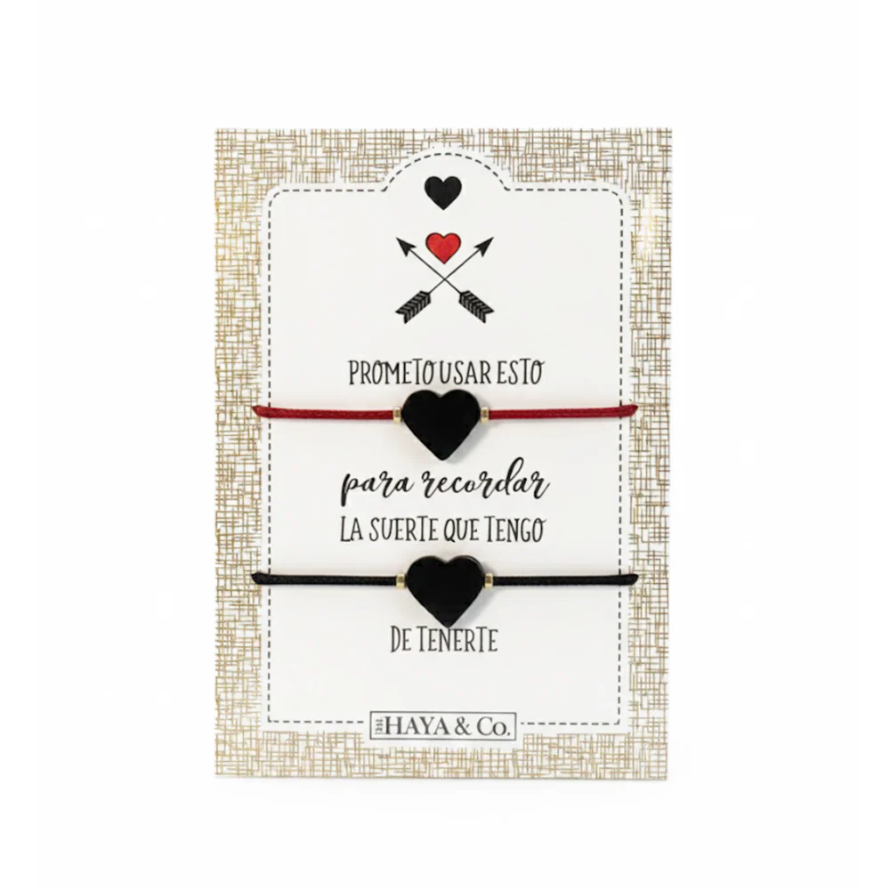 H&Co Duo De Pulseras Para Damas Con Dijes De Corazón Color Red & Black - Image 2