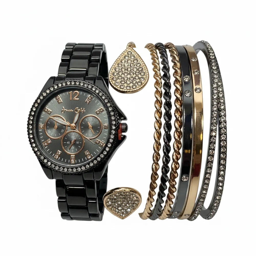 Jessica Carlyle Set De Reloj y Pulseras Black Gold - Image 2