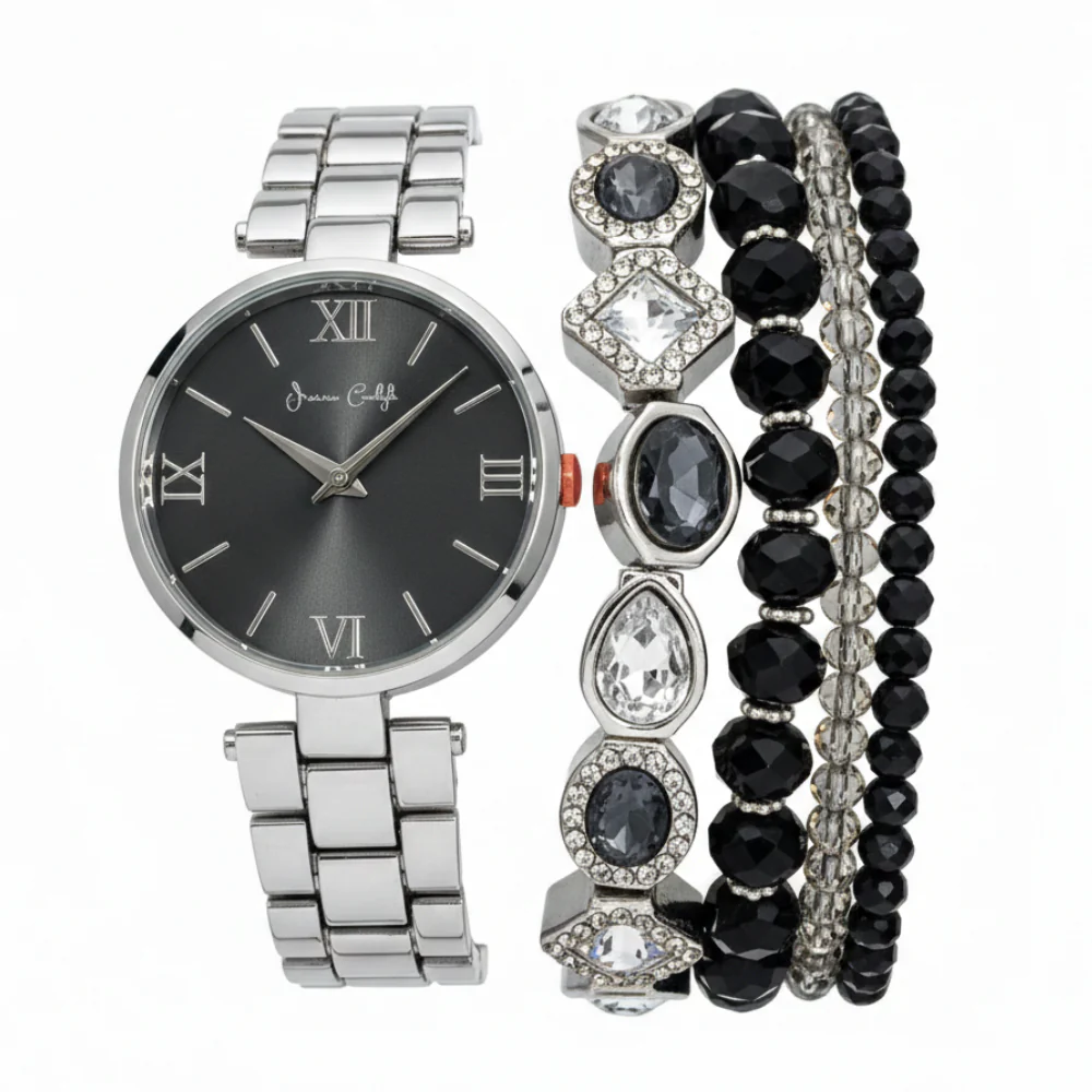 Jessica Carlyle Set De Reloj y Pulseras Silver Black - Image 2