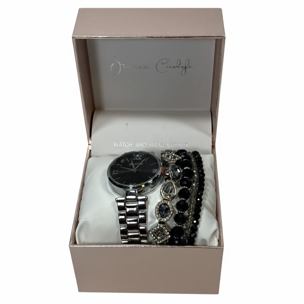 Jessica Carlyle Set De Reloj y Pulseras Silver Black - Image 3