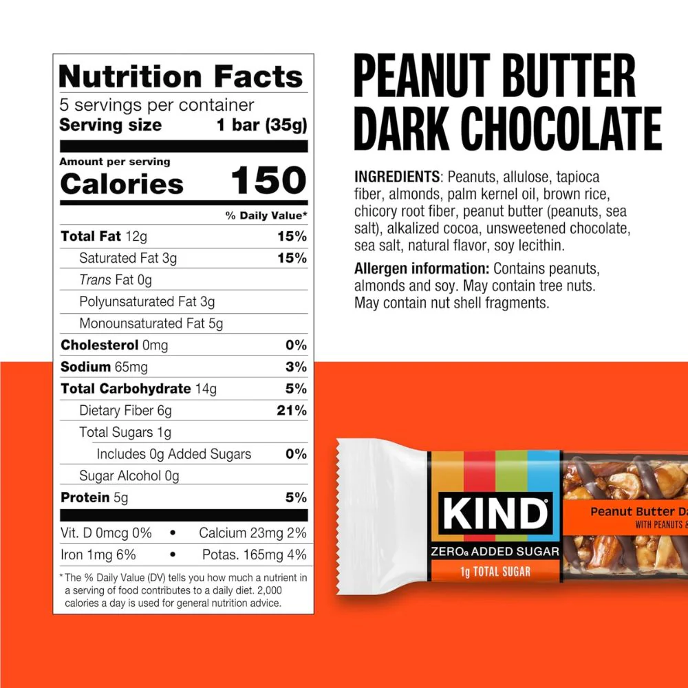 Kind Barra Peanut Butter Dark Chocolate Zero Added Sugar 35g - Image 3