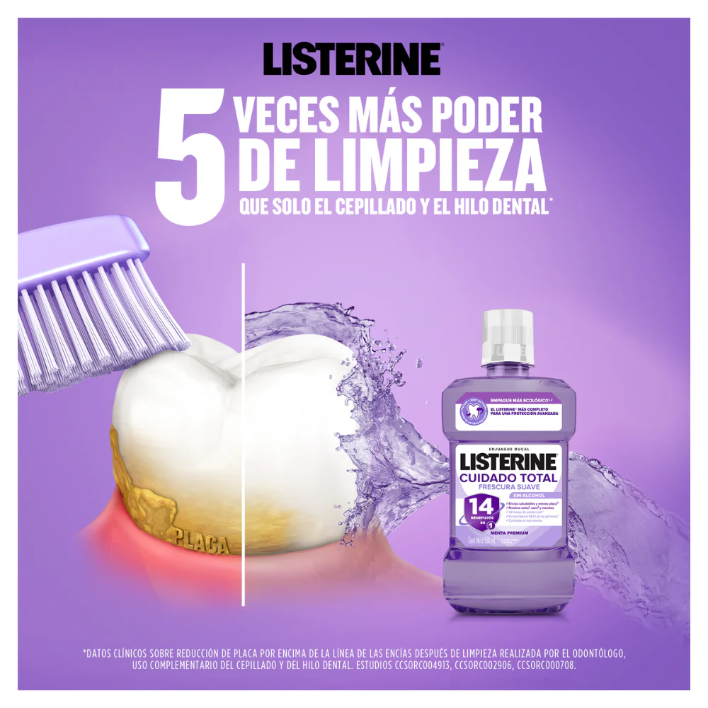 Listerine Enjuague Bucal Cuidado Total Frescura Suave Menta Premium 500ml - Image 2