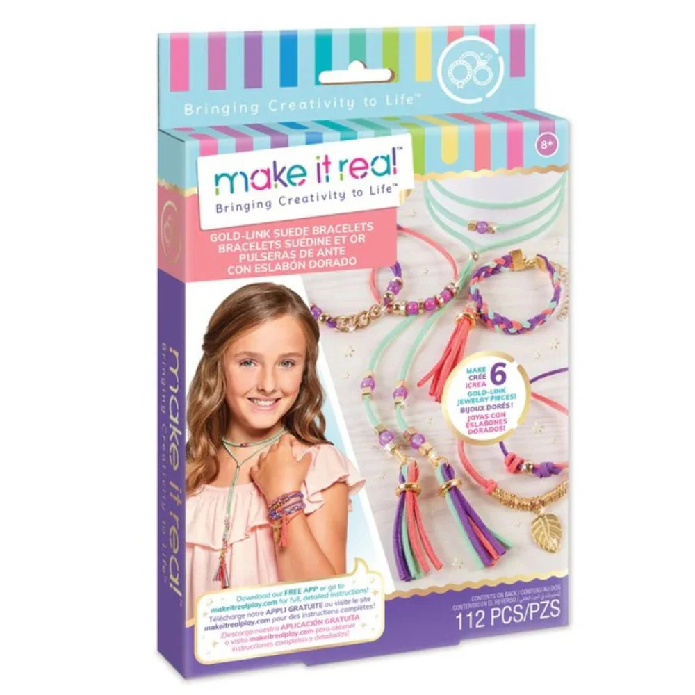 Make It Real Pulseras De Ante Con Eslabón Dorado 8+ 112Pzs