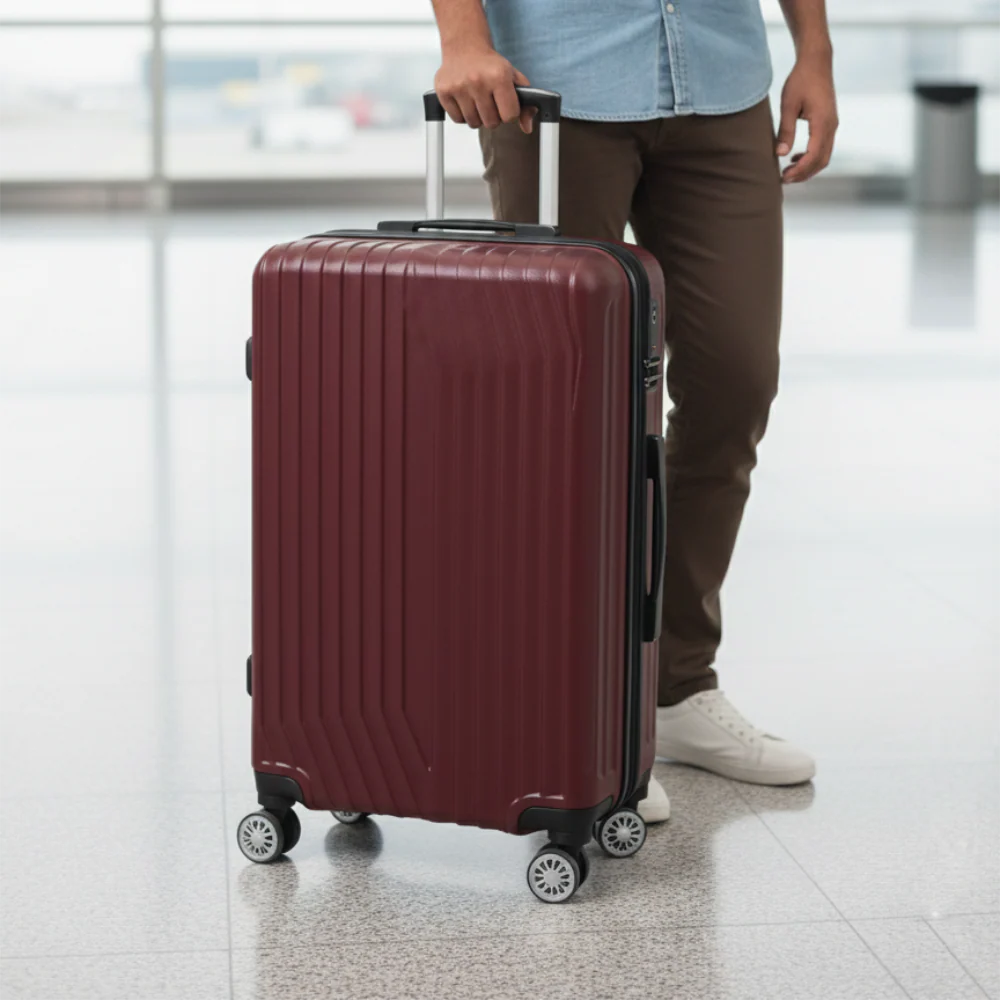 Maleta Dura 26 Pulgadas Mediana 4 Ruedas Color Vinotinto