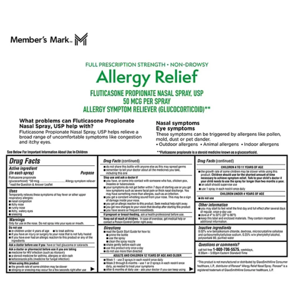 Member's Mark Allergy Relief Fluticasone Propionate Nasal Spray 18.2 ml - Image 2