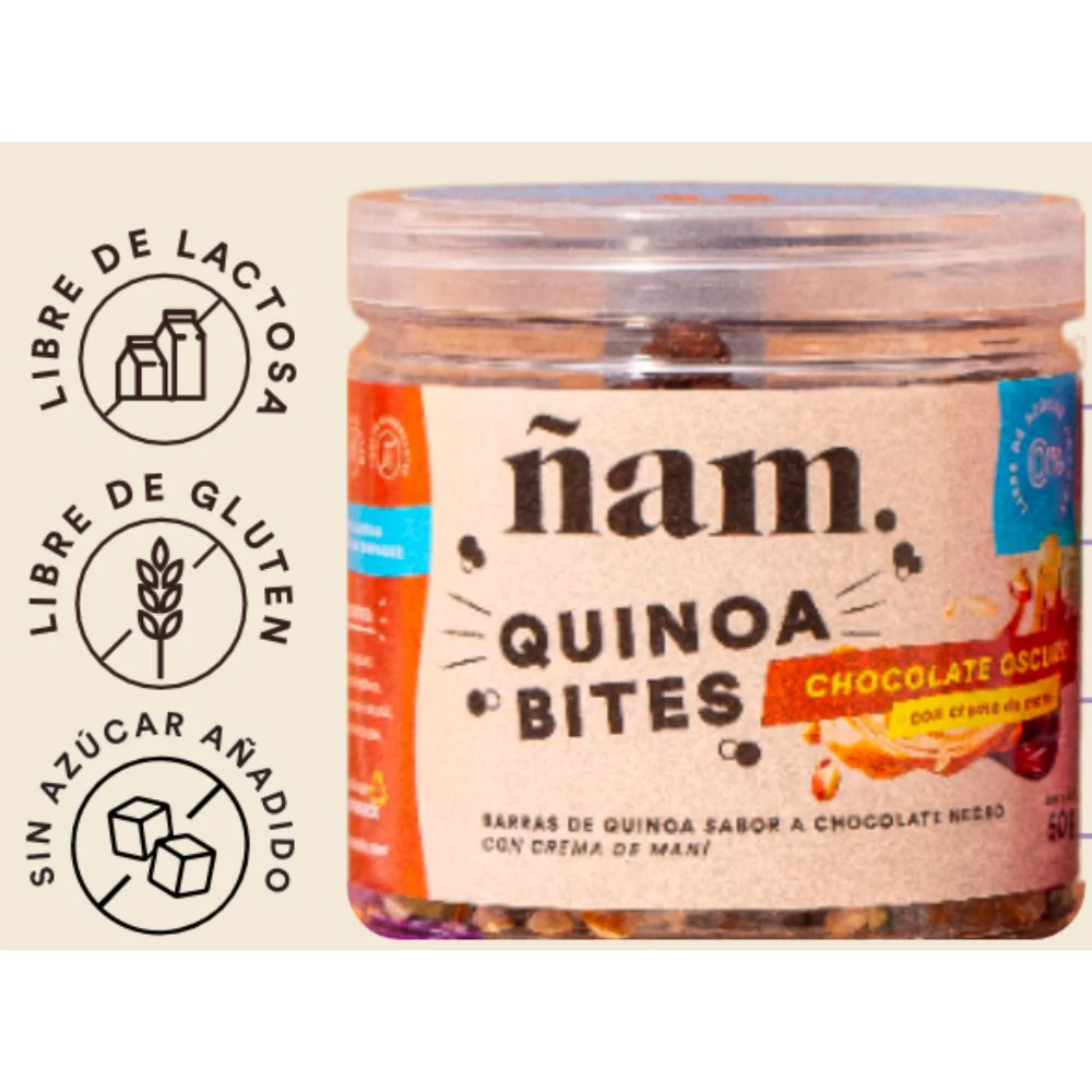 Ñam Quinoa Bites Chocolate Oscuro con Crema de Mani 50gr - Image 2