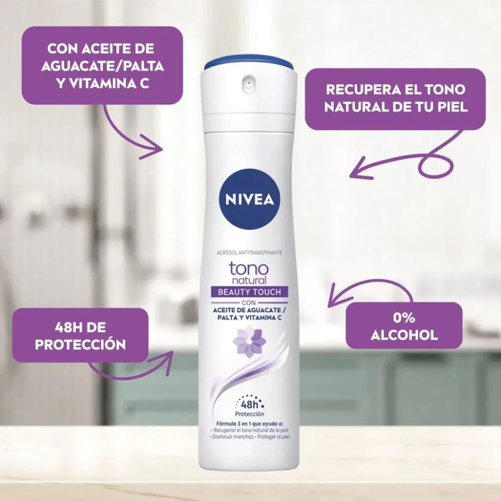 Nivea Desodorante en Aerosol Antitranspirante Tono Natural Beauty Touch 150ml - Image 2
