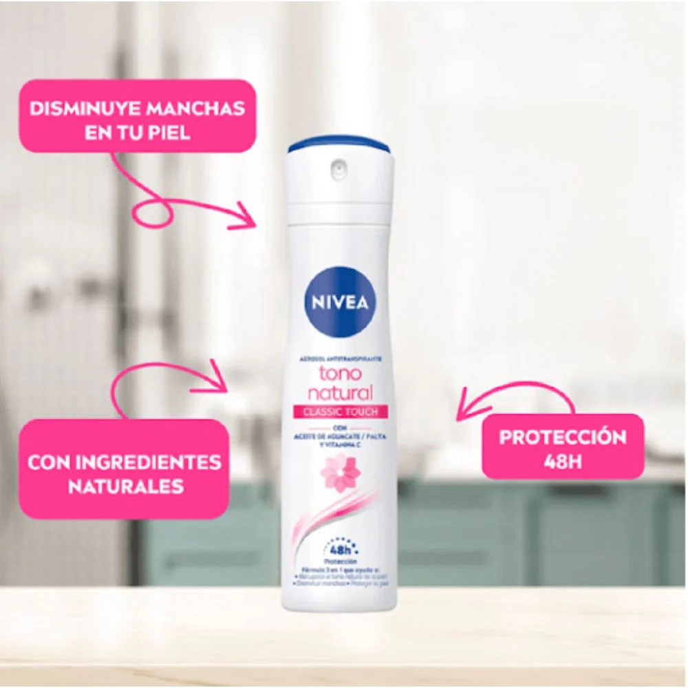 Nivea Desodorante en Aerosol Antitranspirante Tono Natural Classic Touch 150ml - Image 2