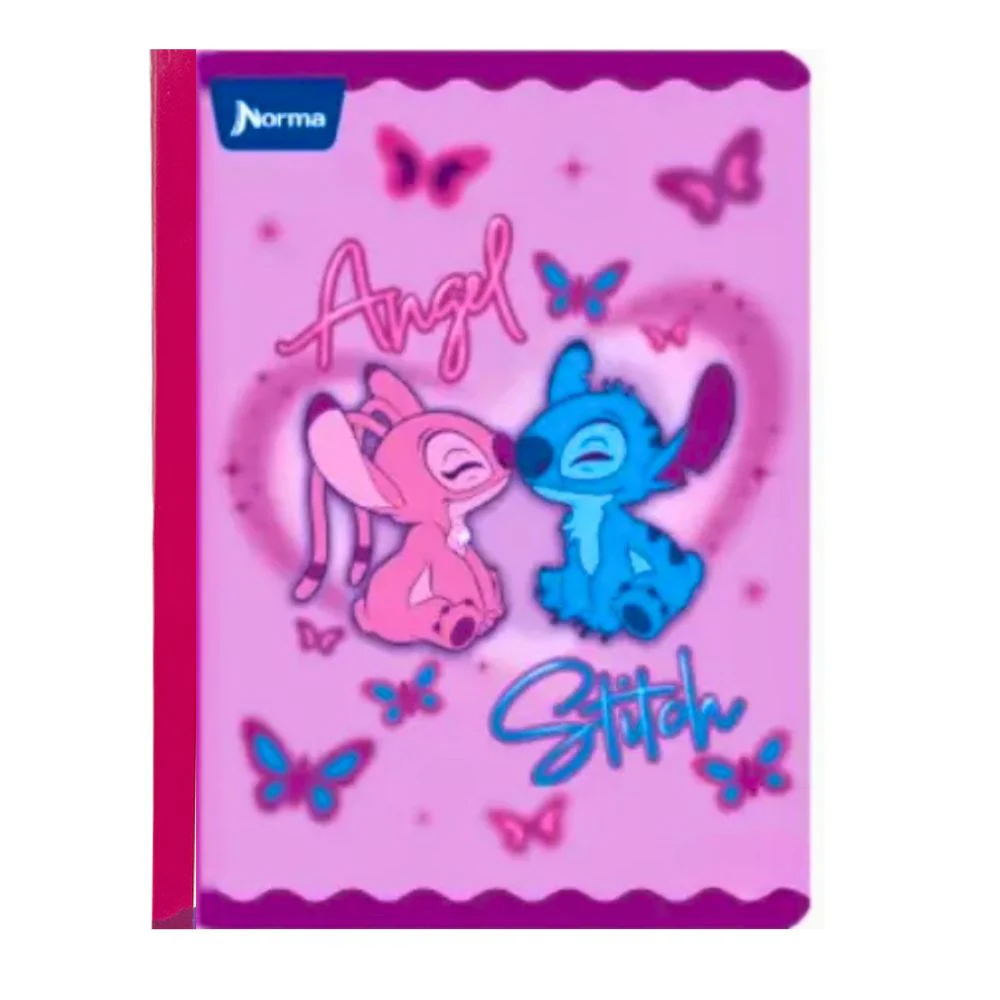 Norma Cuaderno De Linea Cosido 100 Hojas Con Stickers Diseño Angel & Stitch