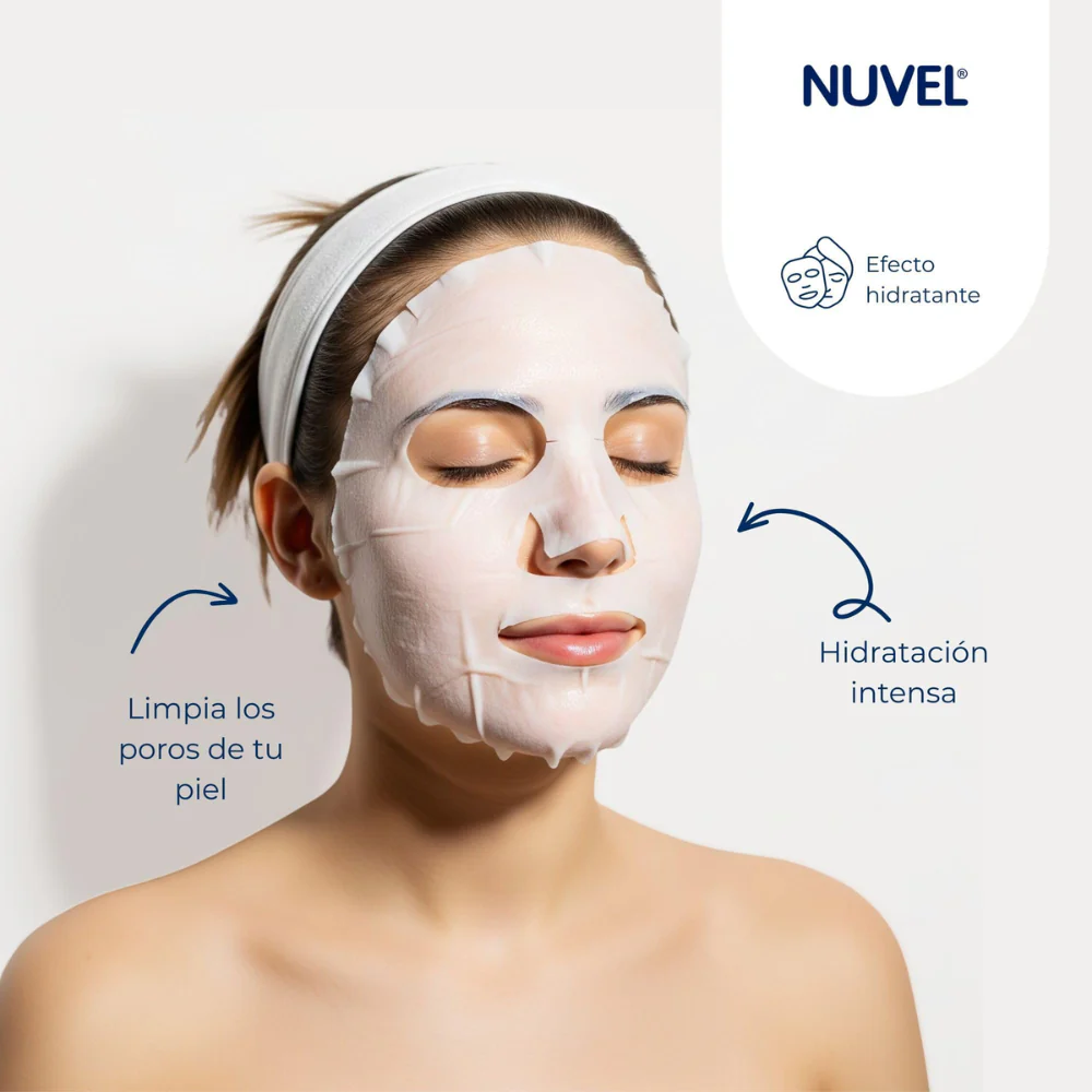 Nuvel Mascarilla Facial En Tela Colágeno Hidrolizado Y Pepino "Hidratación Intensa" 1Und - Image 2