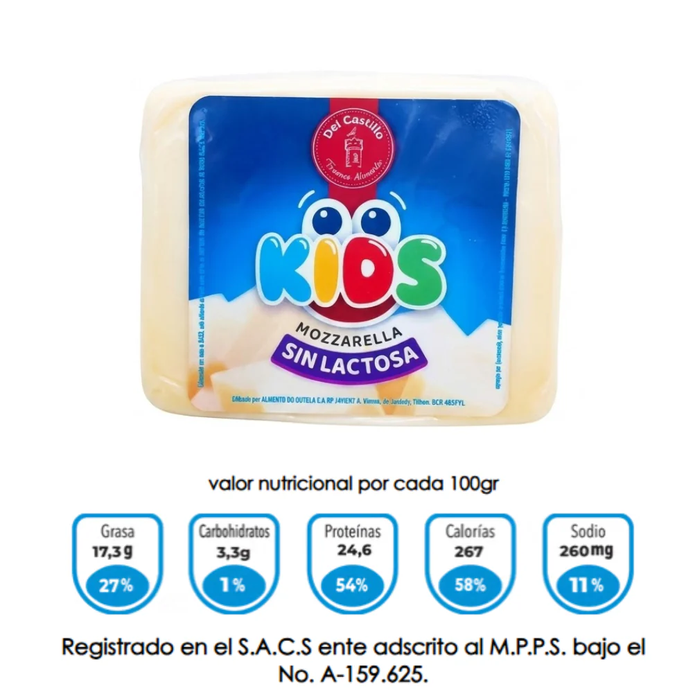 Queso Mozzarella Kids Porcion Sin Lactosa Del Castillo 6 Opciones - Image 2