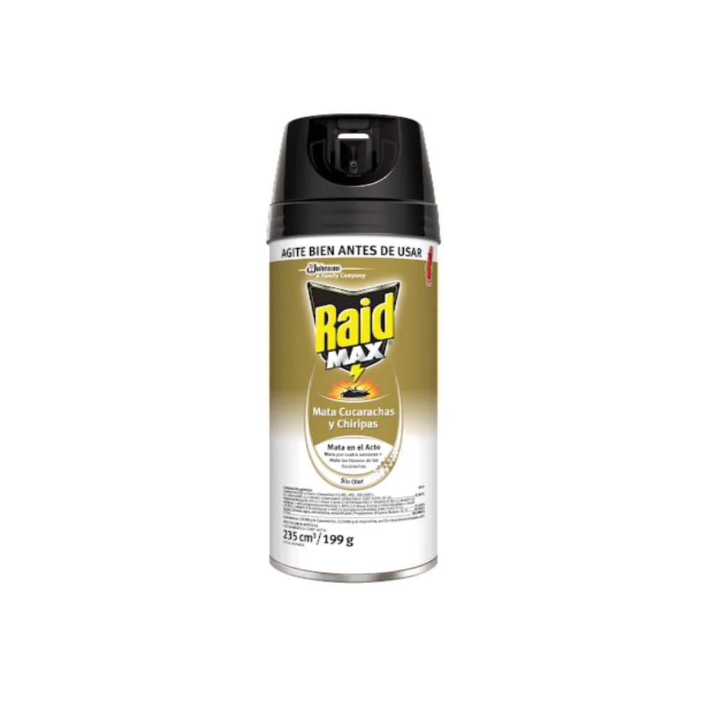 Raid Max Mata Cucarachas y Chiripas En Aerosol Sin Olor 235cc/199g Insecticida