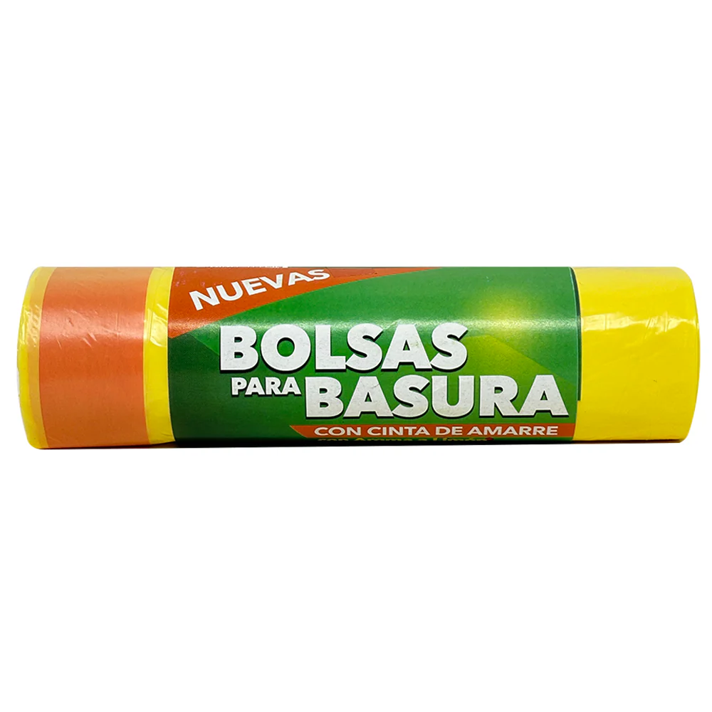 Rollo de 20 Bolsas para Basura con Cinta de Amarre de 15 Litros Color Amarillo Aroma Limon