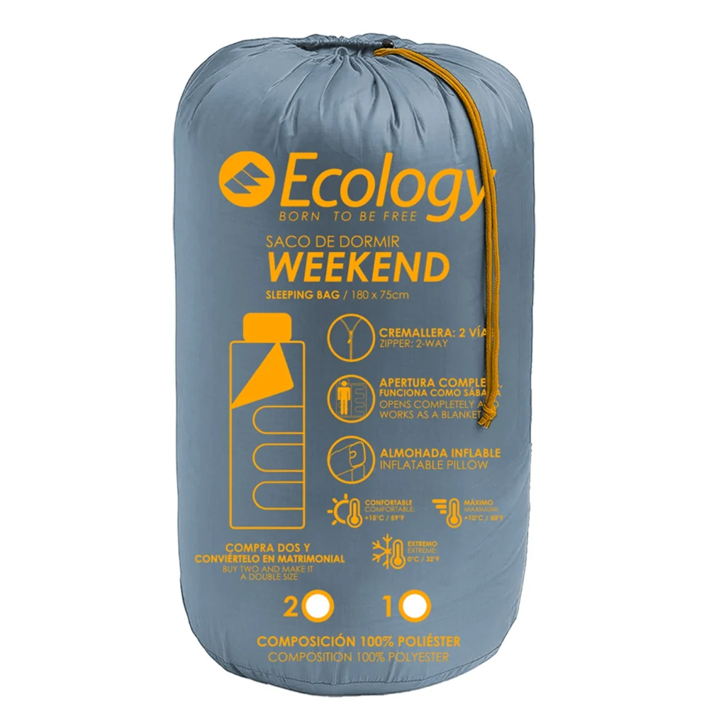 Ecology Saco De Dormir Weekend Individual/Doble Con Almohada Inflable Gris Y Naranja - Image 5