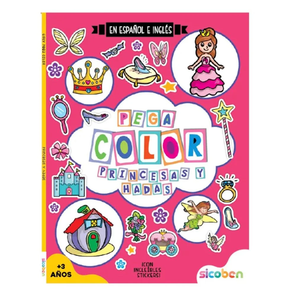 Libro Para Niños Pega Color Girly De Hadas Español/Inglés  3+