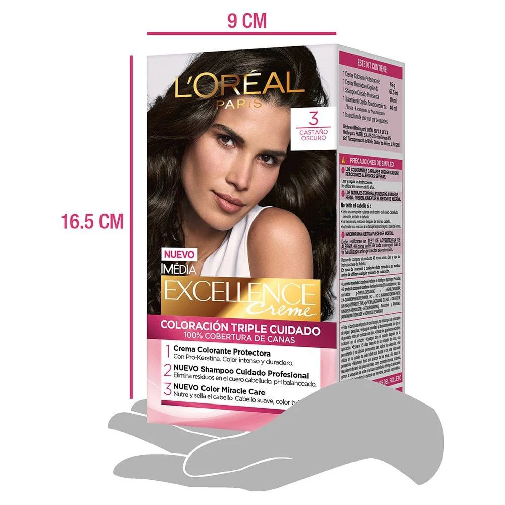 L'Oreal Tinte Excellence Creme 3 Castaño Oscuro - Image 5