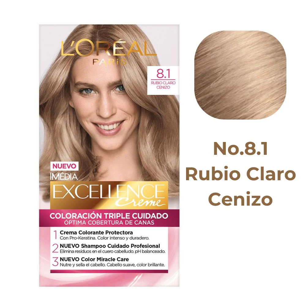 L'Oreal Tinte Excellence Creme 8.1 Rubio Claro Cenizo