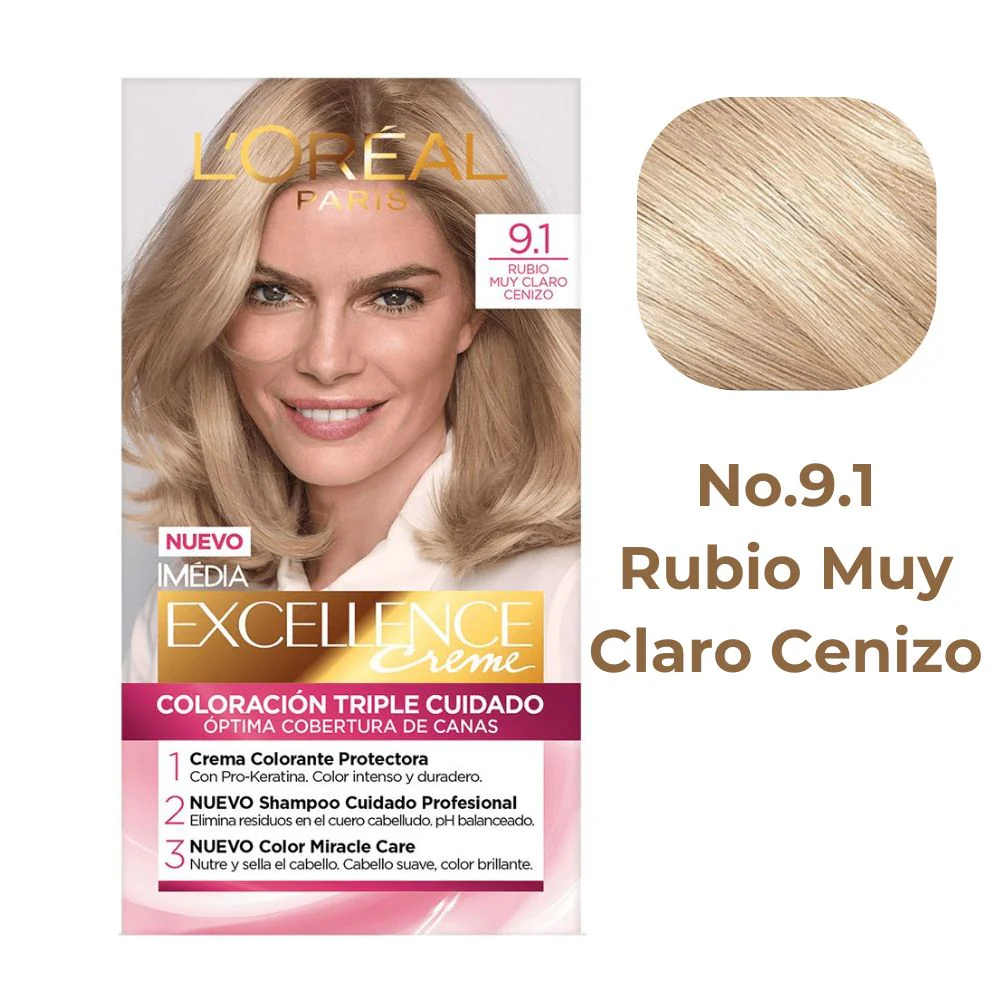 L'oreal Tinte Excellence Creme 9.1 Rubio Muy Claro Cenizo