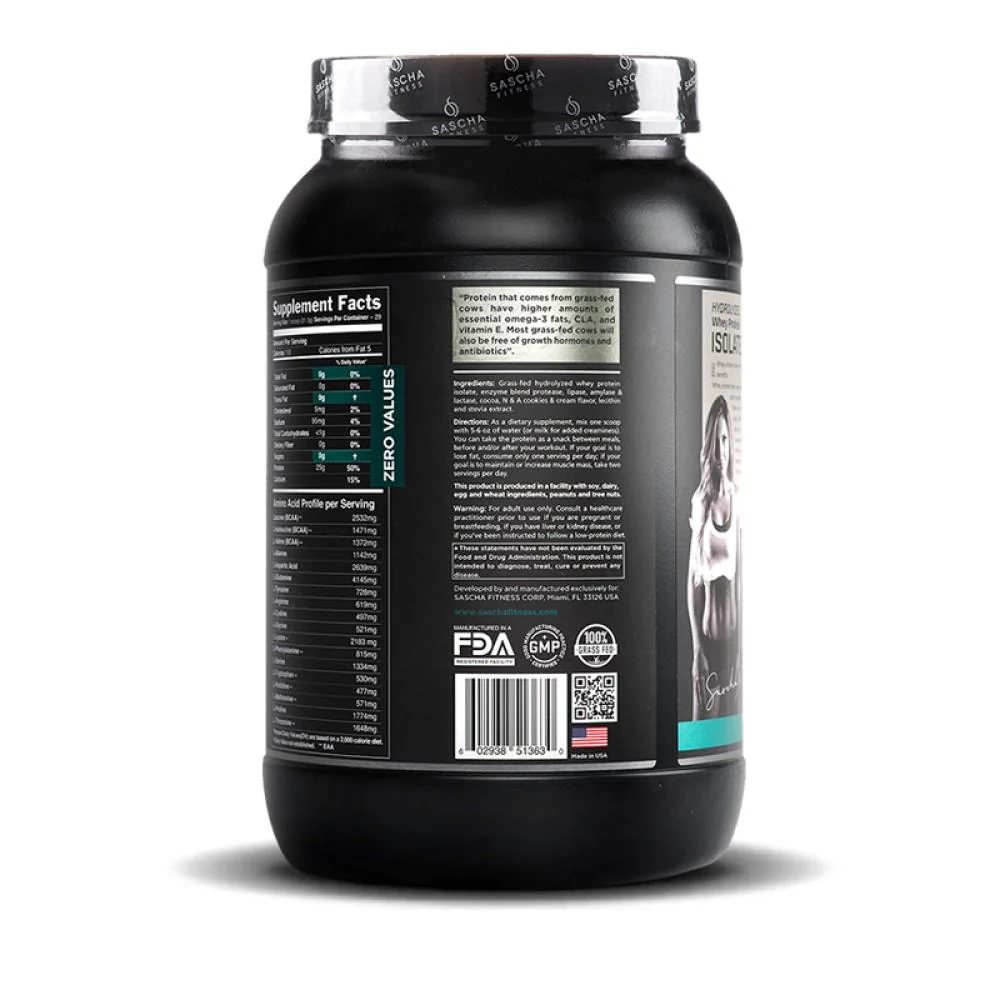 Whey Protein Hidrolizada Isolate by Sascha Fitness sabor Cookies & Cream 986g - Image 2