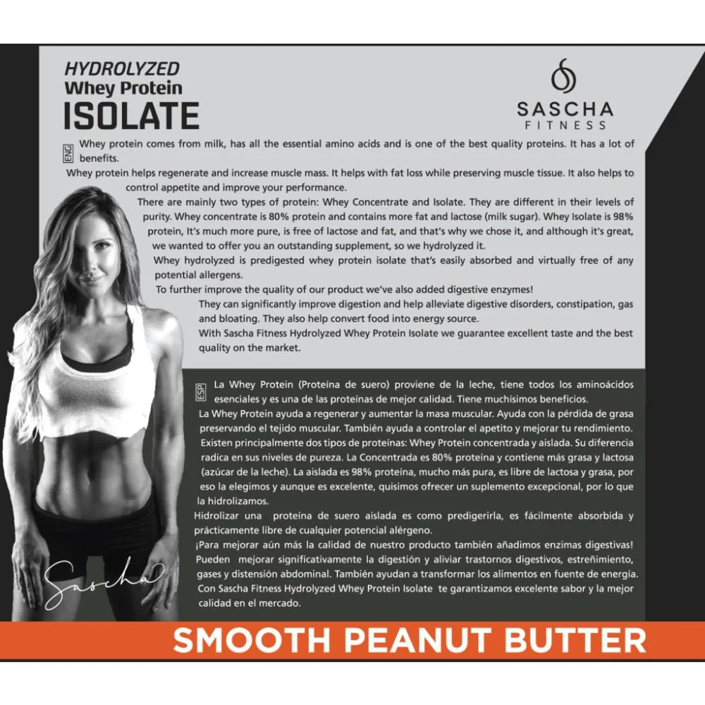 Whey Protein Hidrolizada Isolate by Sascha fitness sabor Peanut Butter 1044g - Image 6